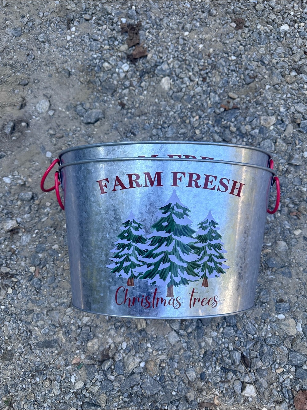 Farm Fresh Christmas Trees Galvanized Metal Holiday Buckets - Red & Green